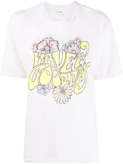 Shop Re/done Have A Good Day Print T-shirt In Weiss