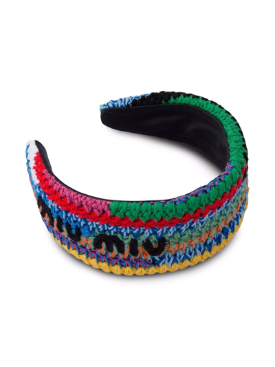 Shop Miu Miu Crochet Knit Headband In Multicolour
