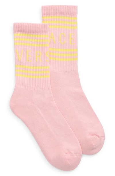 Shop Versace First Line Stripe Crew Socks In Candy Pineapple