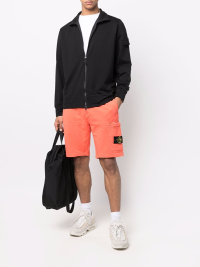 Shop Stone Island Fleece Shorts In Orange