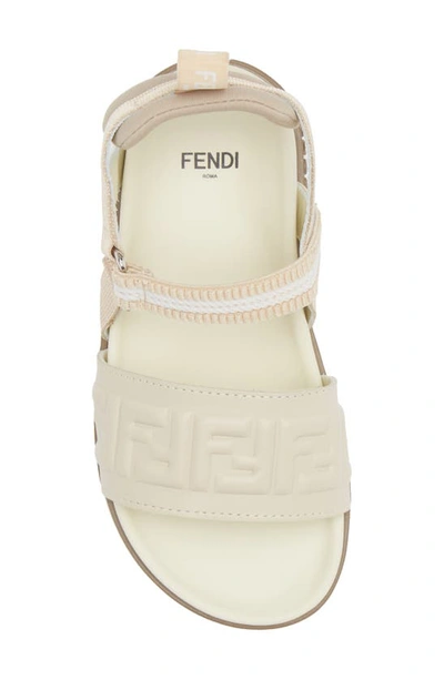 Shop Fendi Ff Logo Embossed Sandal In Beige