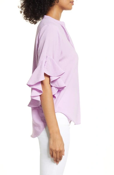 Shop Vince Camuto Ruffle Sleeve Split Neck Blouse In Iris Pink