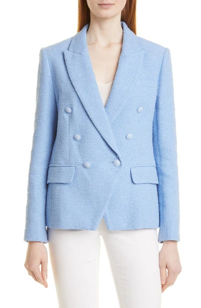 Shop L Agence Kenzie Double Breasted Bouclé Blazer In Periwinkle