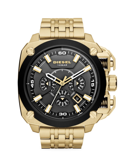 Shop Diesel Bamf 55mm Two-tone Stainless Steel Chronograph Bracelet Watch In Black