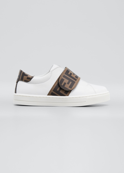 Shop Fendi Kid's  Grip-strap Sneakers In F0c1a White