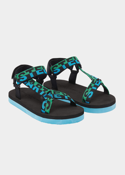 Shop Stella Mccartney Boy's Logo Tape Sandals In 617ve Blk Blue