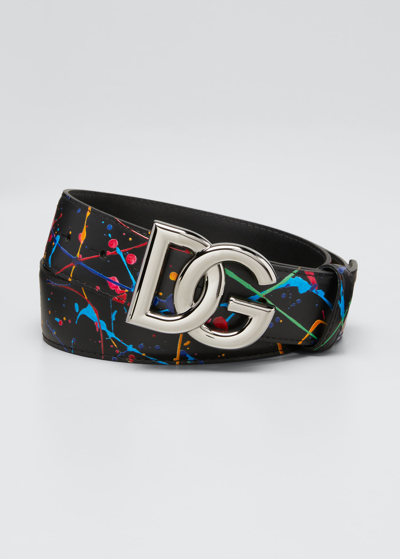 Shop Dolce & Gabbana Men's Colour Splash Leather Logo Belt In Blackpoll