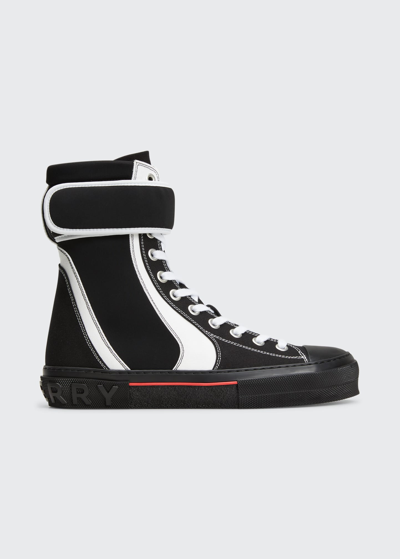 Shop Burberry Men's Cotton & Nylon Sub High-top Sneakers In Black / White