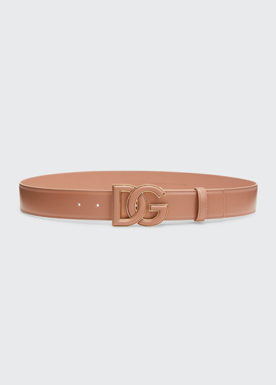 Shop Dolce & Gabbana Tonal Dg Logo Leather Belt In Beige