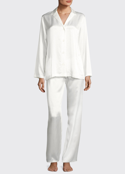 Shop La Perla Silk Long-sleeve Pajama Set In Ivory