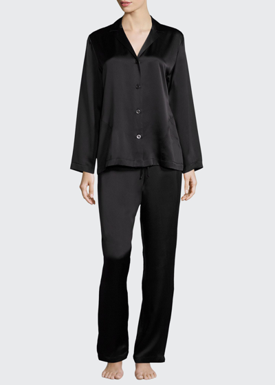 Shop La Perla Silk Long-sleeve Pajama Set In Black