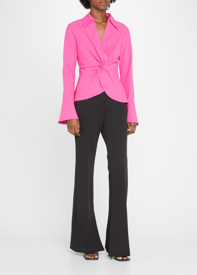 Shop Cinq À Sept Mckenna Long-sleeve Collared Top In Hot Magenta