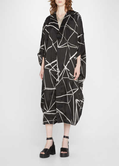 Shop Rick Owens Linear Graphic Draped Mid Coat In Black