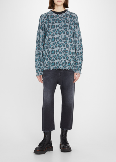 Shop R13 Distressed Leopard Printed Sweater In Blue Leopard
