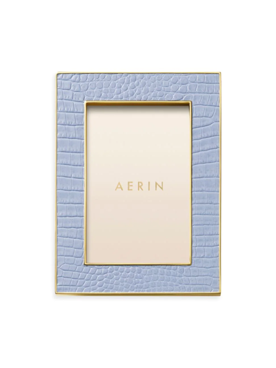 Shop Aerin Classic Croc Leather Frame In Hydrangea Blue