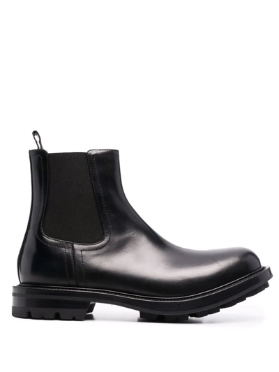 Shop Alexander Mcqueen Chelsea Ankle Boot In Black Brushed Leather In Nero