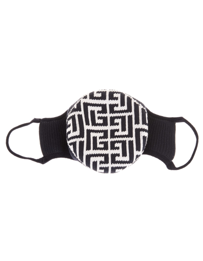 Shop Balmain Black And Ivory Monogram Face Mask In Bianco/nero