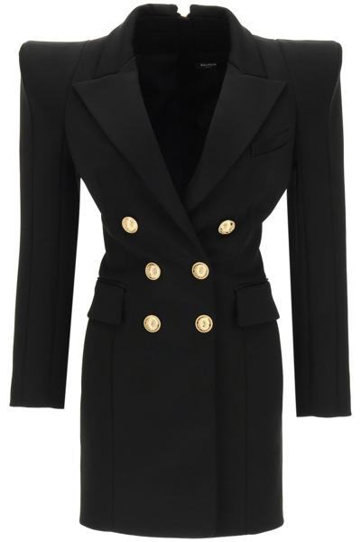 Shop Balmain Six Button Jersey Mini Dress In Noir (black)