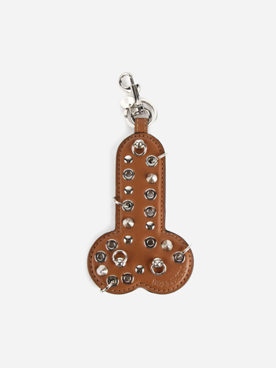 Shop Jw Anderson J.w. Anderson Leather Keychain With Studs In Brown