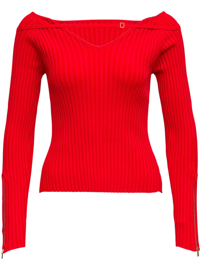 Shop Jacquemus La Maille Gold Sweater With Boat Neck In Red