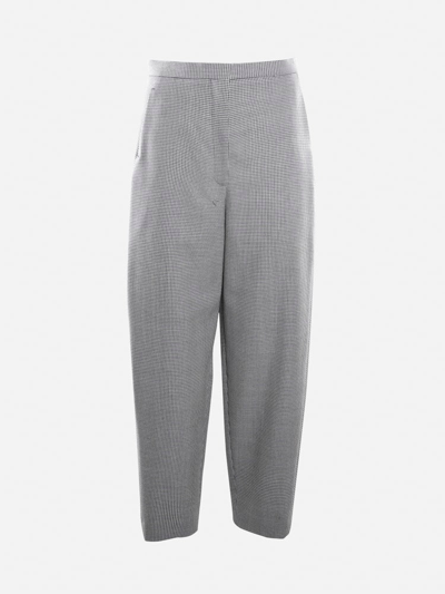 Shop Loewe Wool Blend Trousers With All-over Houndstooth Motif In White