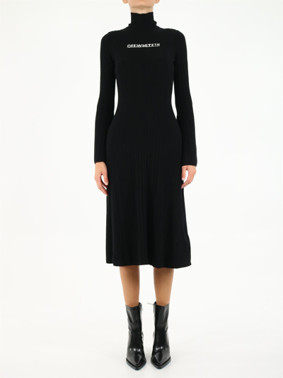 Shop Off-white Black Knit Dress With Logo In Nero/bianco