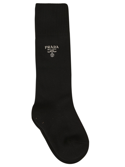 Shop Prada Logo Socks In Black