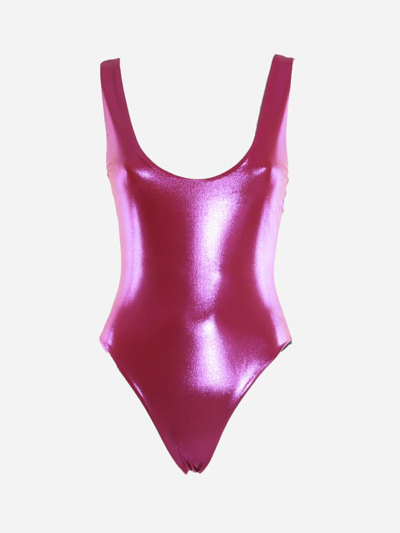 Shop Saint Laurent Body Made Of Lamé Jersey In Fucsia