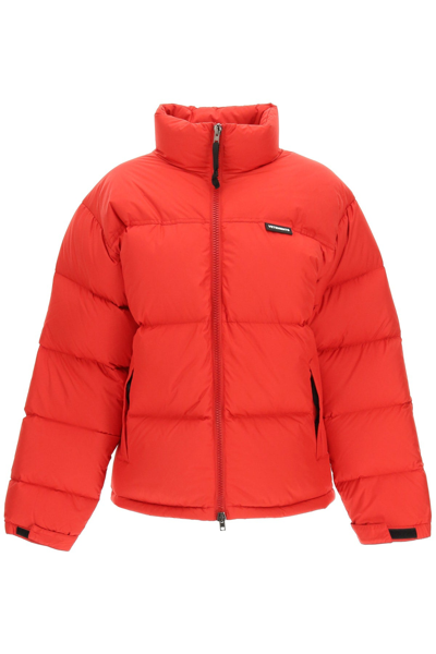Shop Vetements Down Jacket With Logo Embroidery In Red (red)