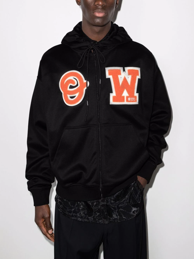 Shop Off-white Skate Logo Patch Zipped Hoodie In Black