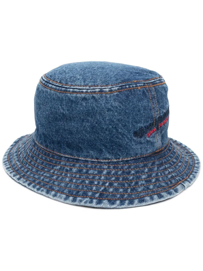 Shop Diesel Logo-embroidered Denim Bucket Hat In Blue