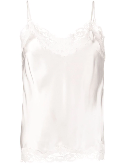 Gold Hawk Lace-panel Spaghetti-strap Top In Weiss