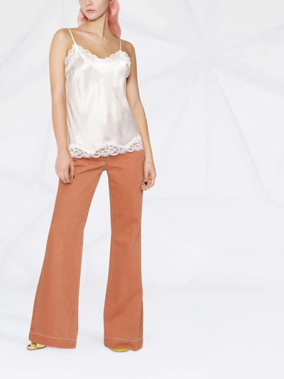 Gold Hawk Lace-panel Spaghetti-strap Top In Weiss