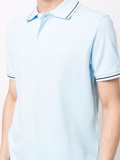 Shop Emporio Armani Logo Embroidered Polo Shirt In Blau