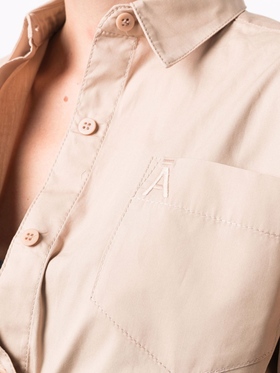 Shop Andreädamo Cropped Wrap-around Strap Cotton Shirt In Neutrals