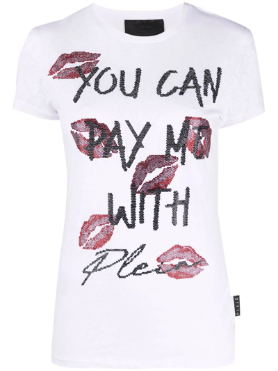 Philipp Plein Sequin-embellished Shortsleeved T-shirt In Weiss