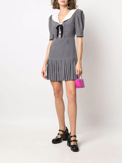 Shop Alessandra Rich Striped Flared Mini Dress In Blau
