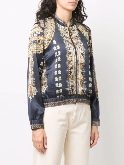 Camilla Graphic-print Silk Bomber Jacket In Blue