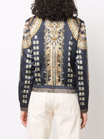 Camilla Graphic-print Silk Bomber Jacket In Blue
