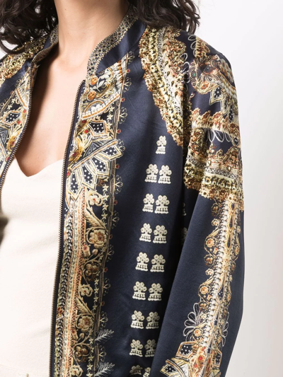 Camilla Graphic-print Silk Bomber Jacket In Blue