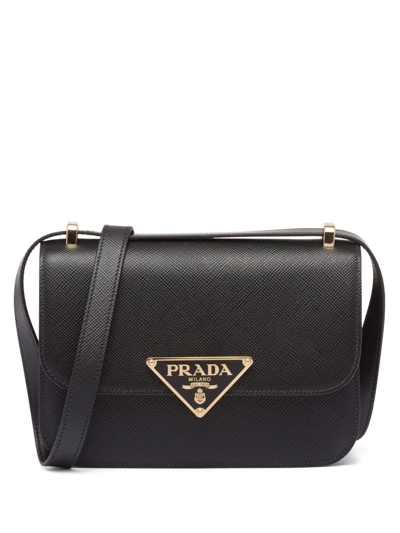 Prada, Bags, Prada Triangle Logo Plaque Flap Crossbody Bag Leather And  Raffia Brown Neutral