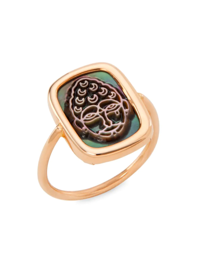 Shop Ginette Ny Women's Bliss 18k-rose-gold & Black Mother-of-pearl Buddha Ring