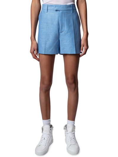 Shop Zadig & Voltaire Women's Please Linen Blend Shorts In Azur