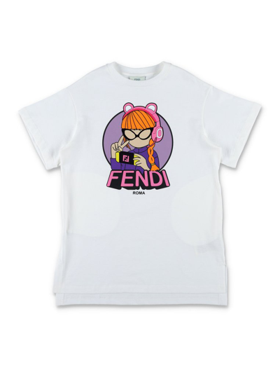 Shop Fendi Kids Graphic Printed Crewneck T In White