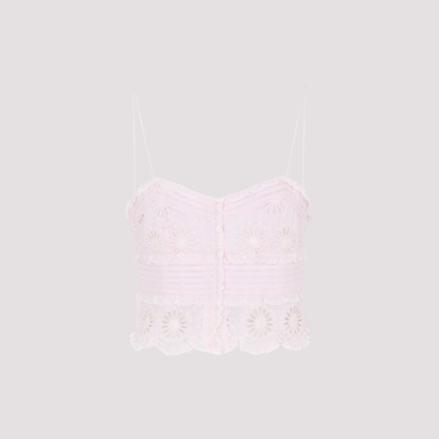 Shop Isabel Marant Delphine Floral Embroidered Cropped Top In Pink