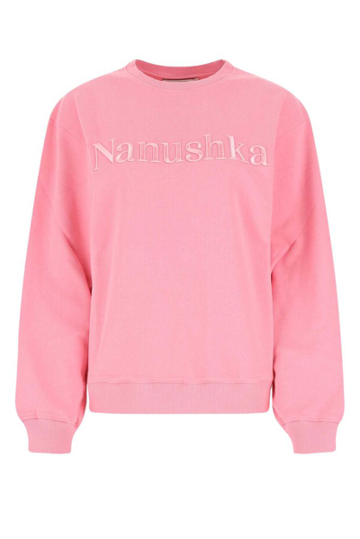Shop Nanushka Logo Embroidered Drop Shoulder Sweatshirt In Pink