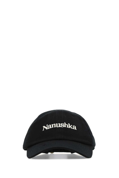 Shop Nanushka Curved Peak Logo Embroidered Baseball Cap In Black