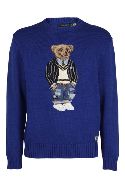 Shop Polo Ralph Lauren Polo Bear Knitted Jumper In Blue