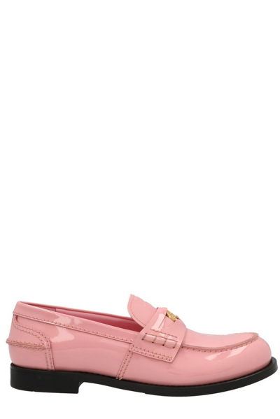 Shop Miu Miu Round Toe Penny Loafers In Pink