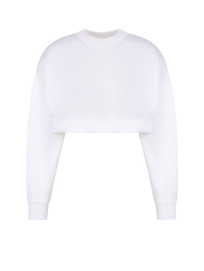 Shop Alexander Mcqueen Long Sleeved Crewneck Cropped Sweatshirt In White